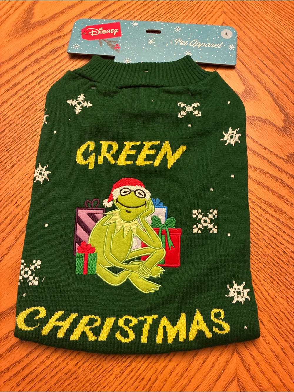 Disney Green Kermit Christmas Dog Sweater size Large NWT